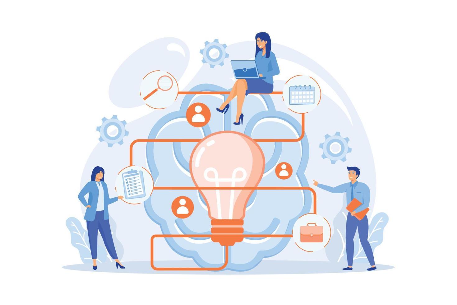 Business team working on project. Project management, business analysis and planning, brainstorming and research, consulting and motivation concept. flat vector modern illustration