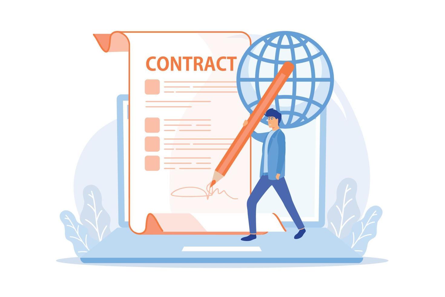 Business agreement. Legal arrangement. Employee hiring. Electronic contract, ecommerce business documents, digital signature validation concept. flat vector modern illustration