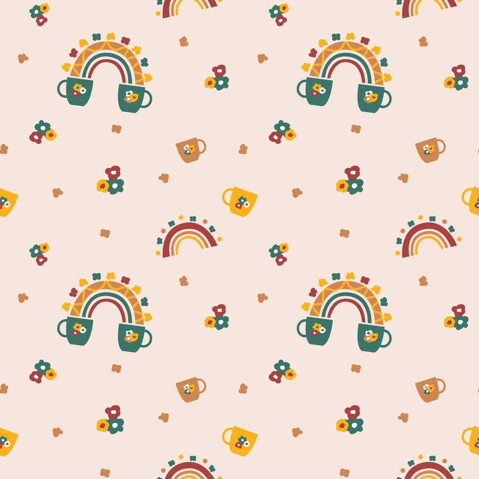 Cute childish rainbow seamless pattern background. Trendy scandinavian style. Kids repeat vector texture