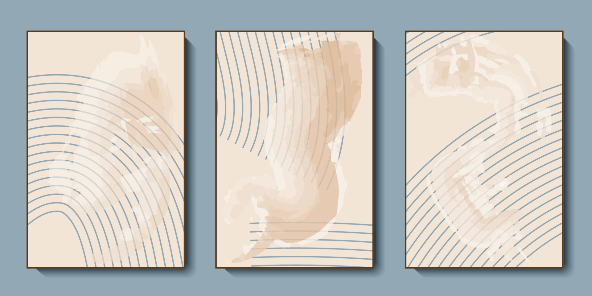 Abstract organic wall art collection. Contemporary mid century set for