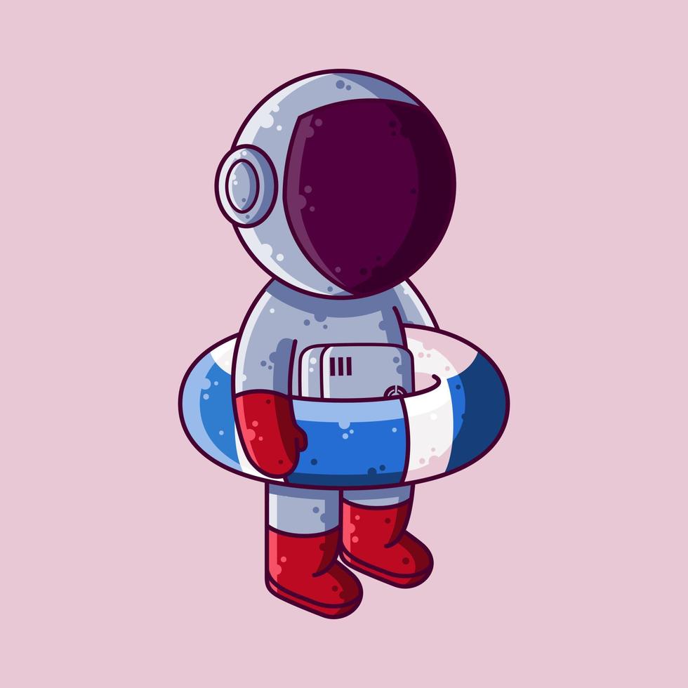 Ilustración de vector de dibujos animados de anillo de natación de astronauta lindo. icono de estilo de dibujos animados o vector de carácter de mascota.