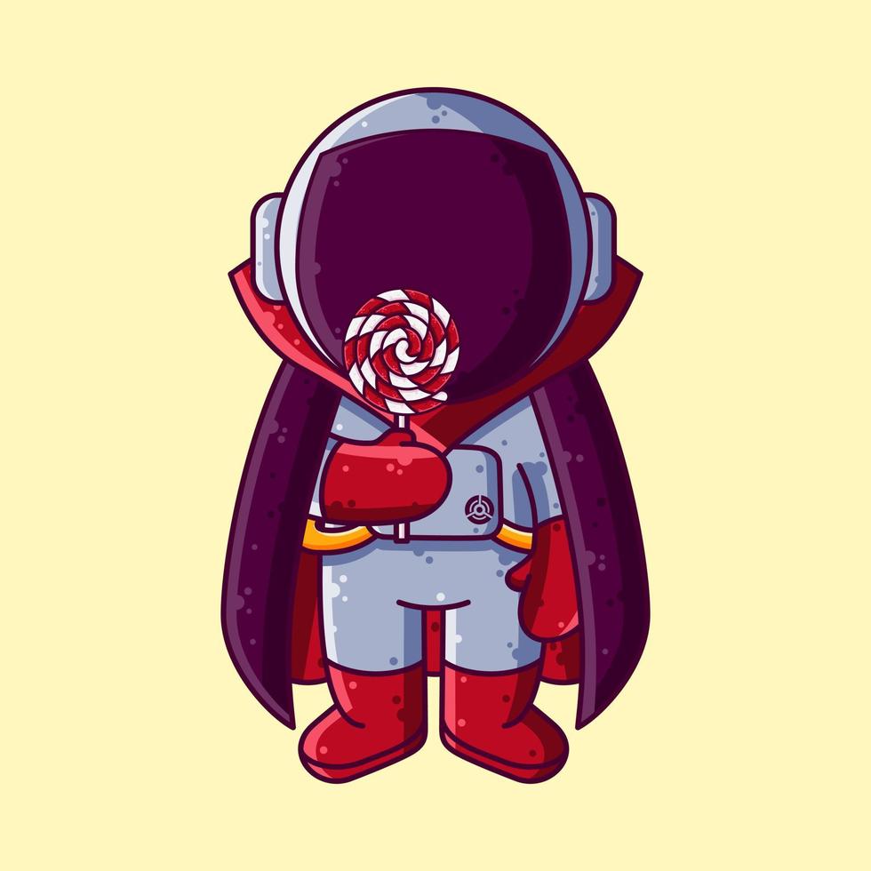 Cute Astronaut Vampire Halloween Costume Cartoon Vector Illustration. Cartoon Style Icon or Mascot Character Vector.