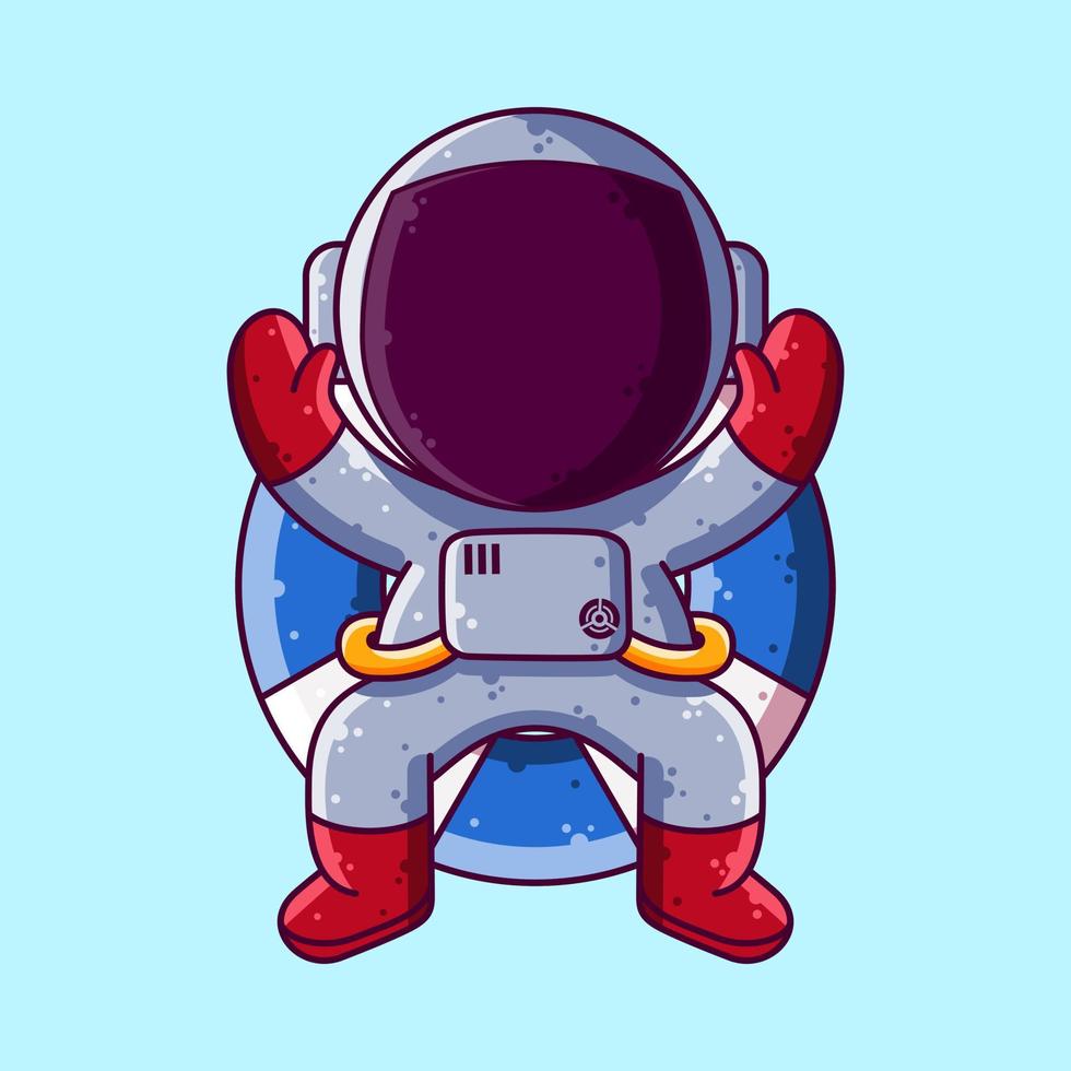 Cute Astronaut Relax on Swimming Ring Cartoon Vector Illustration. Cartoon Style Icon or Mascot Character Vector.