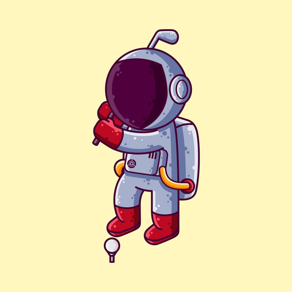 Cute Astronaut Playing Golf Cartoon Vector Illustration. Cartoon Style Icon or Mascot Character Vector.