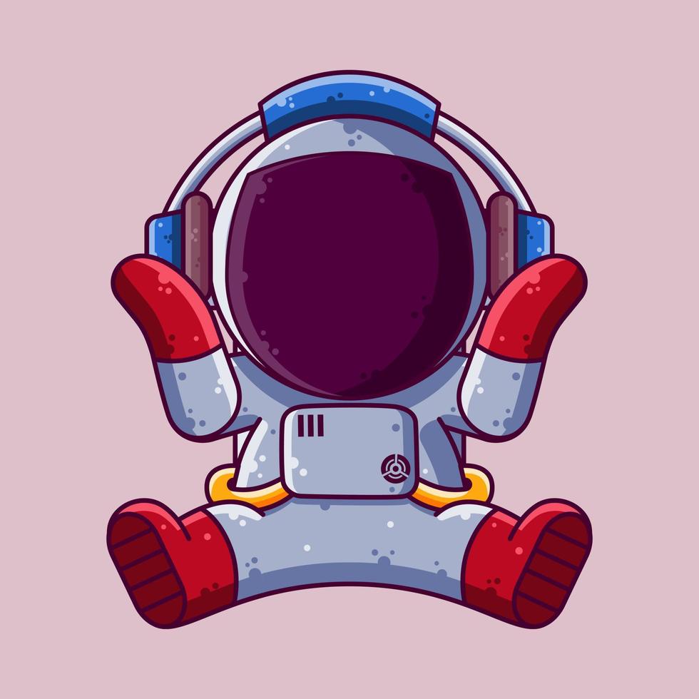 Cute Astronaut Listening Music with Headphone Cartoon Vector Illustration. Cartoon Style Icon or Mascot Character Vector.