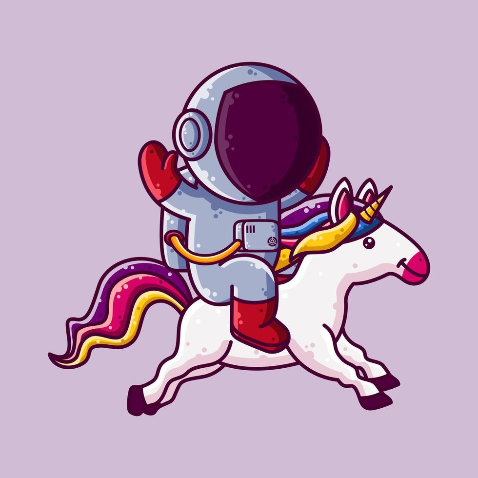 Cute Astronaut Riding Unicorn Cartoon Vector Illustration. Cartoon Style Icon or Mascot Character Vector.