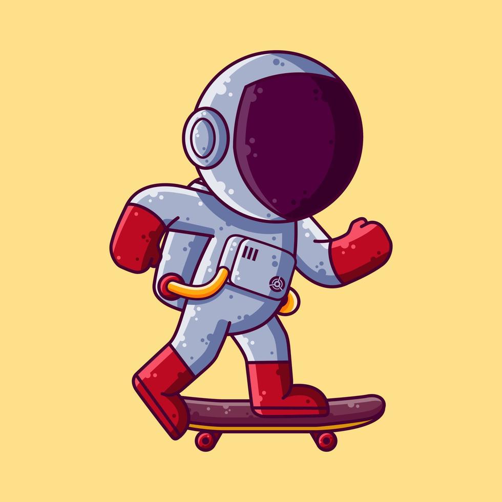 Cute Astronaut Playing Skateboard Cartoon Vector Illustration. Cartoon Style Icon or Mascot Character Vector.