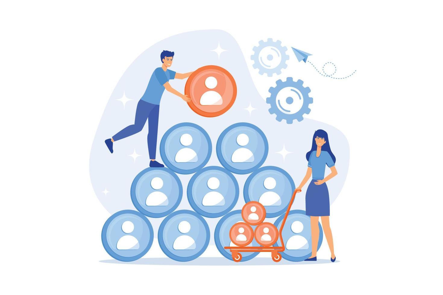 People building career pyramid with chief executive officer CEO on the top. Highest ranking manager, managing director in the IT company. IT team management concept. flat vector modern illustration