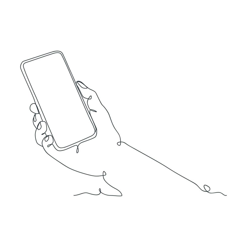 dibujo de línea continua de la persona que sostiene el teléfono inteligente vector