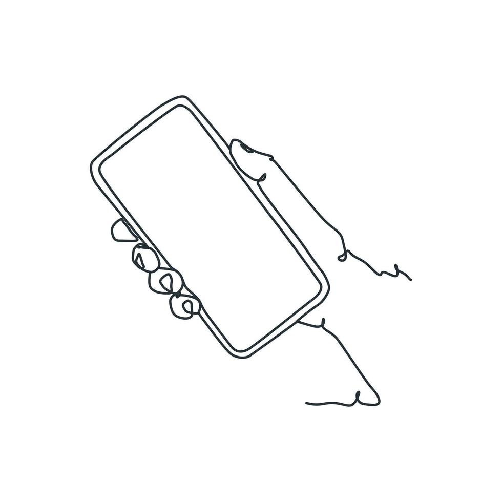 continuous line drawing of person holding smartphone vector