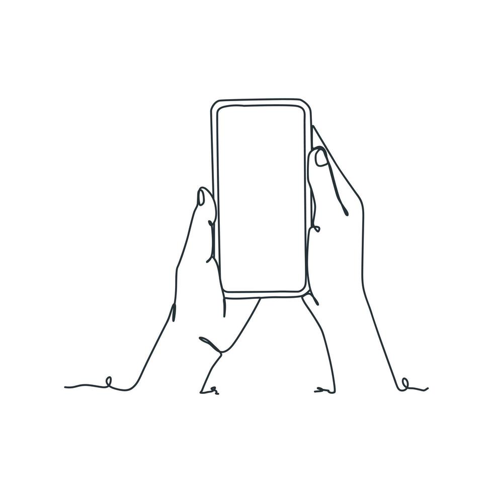 continuous line drawing of person holding smartphone vector