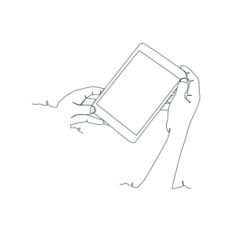 continuous line drawing of person holding smartphone, hand holding smartphone vector