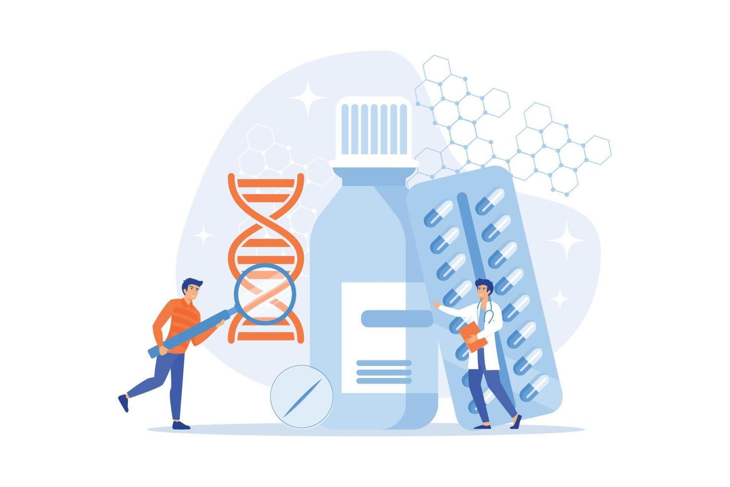 productos farmacéuticos fabricados a partir de fuentes biológicas. productos biofarmacológicos, productos médicos biológicos, concepto de farmacia natural. ilustración moderna de vector plano