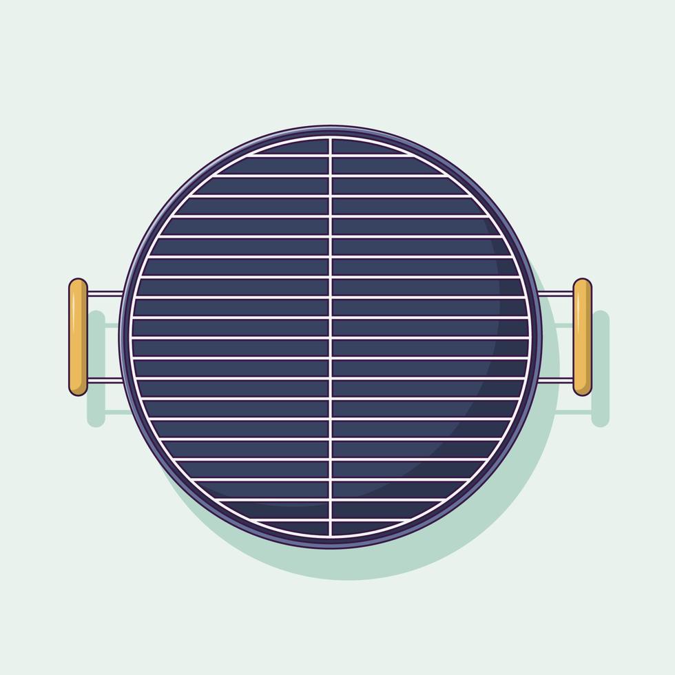 Round Barbeque Grill Vector Icon Illustration with Outline for Design Element, Clip Art, Web, Landing page, Sticker, Banner. Flat Cartoon Style