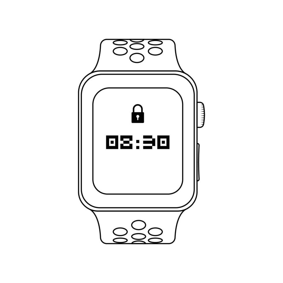 Smartwatch Outline Icon Illustration on White Background vector