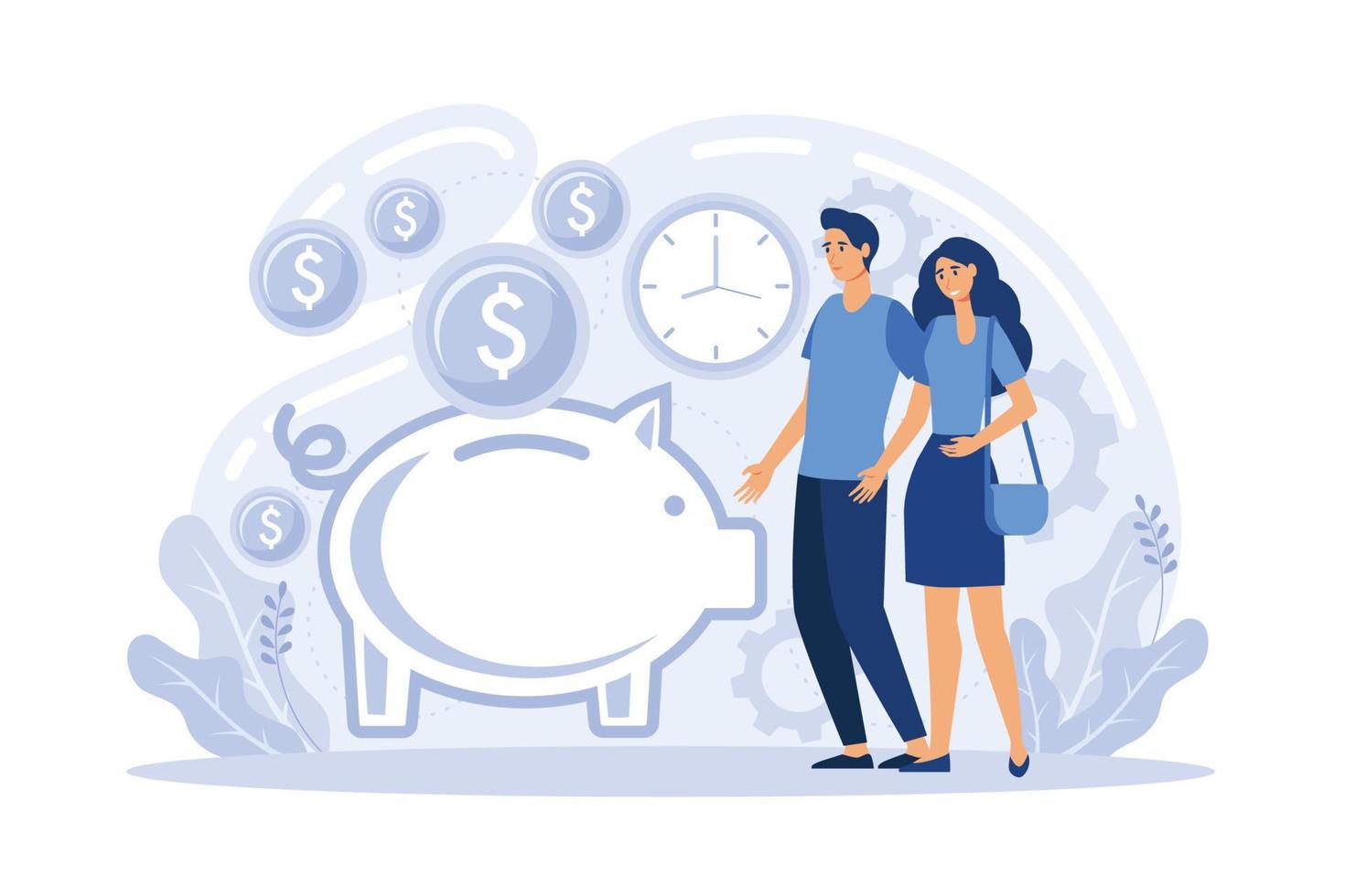 Families with children save money. Piggy bank with family money making concept. vector