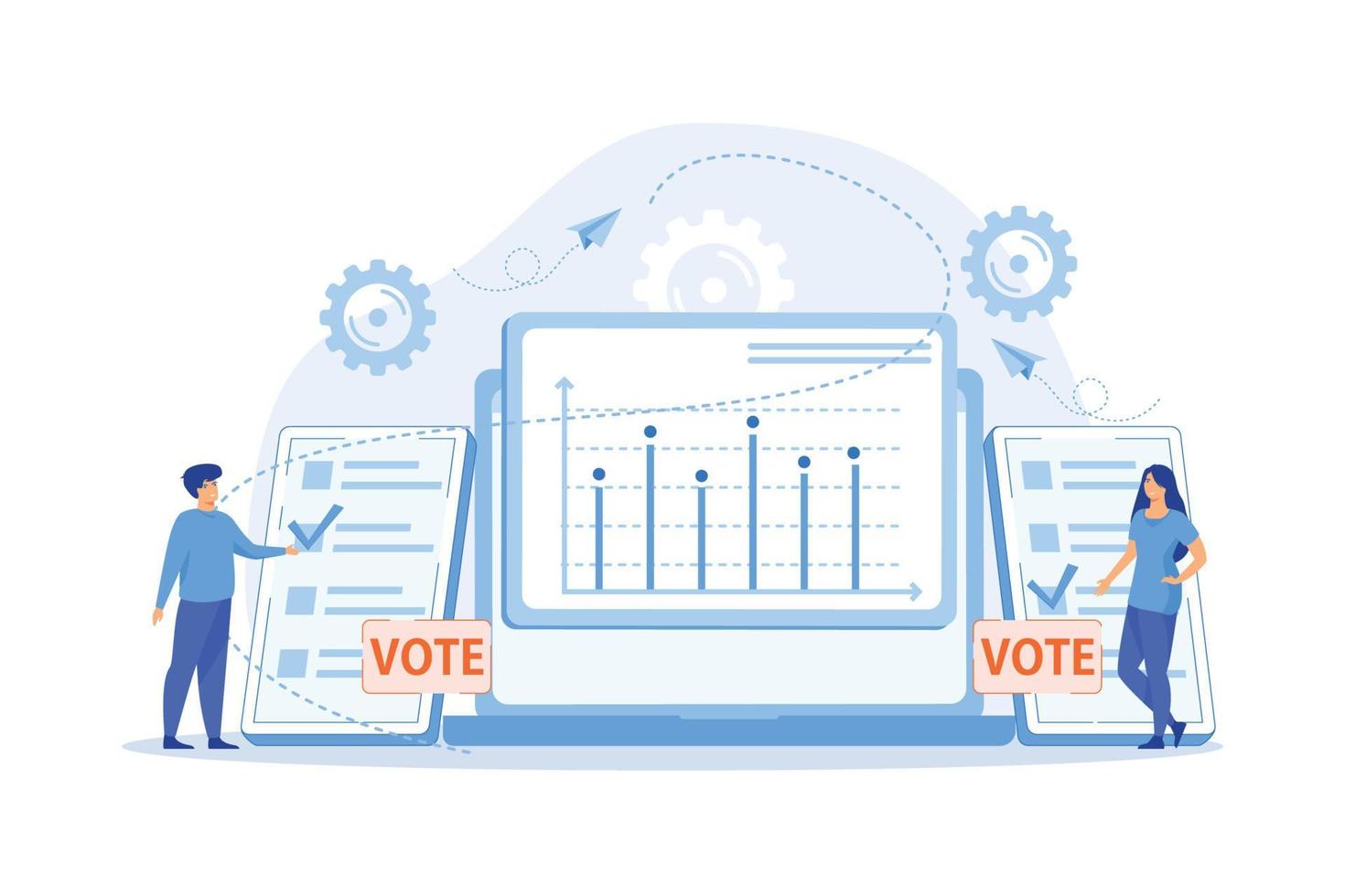 elecciones en línea. elección de los votantes. electorado expresando su opinión. votación electrónica, sistema de votación, concepto de tecnología de gobierno en línea. ilustración moderna de vector plano