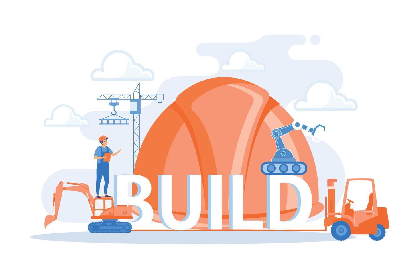 construcción de transporte comercial. maquinaria de construcción moderna, equipo pesado para la construcción, equipo industrial y pesado en concepto de alquiler. ilustración moderna de vector plano