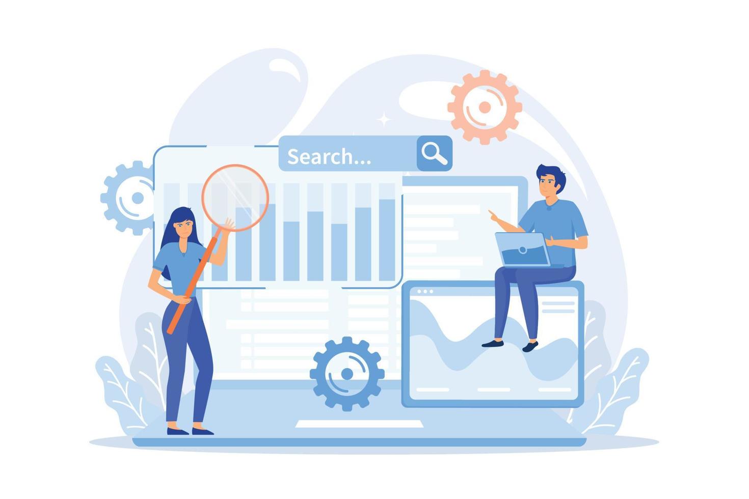SMM, digital marketing and Internet advertisement. Search engines, online marketing and seo tools, search engines optimization concept. vector