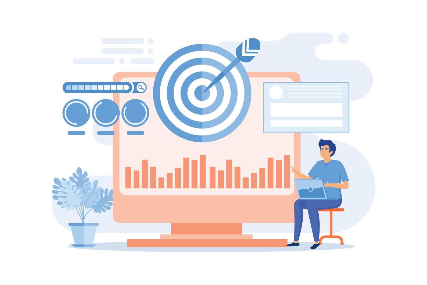 Remarketing manager and specialist put targeted ads. Remarketing strategy, digital marketing tool, visitors generation methodology concept. flat vector modern illustration