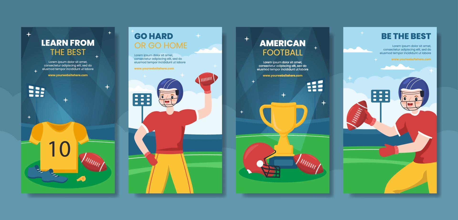 American Football Sports Player Social Media Stories Template Hand Drawn Cartoon Flat Illustration vector