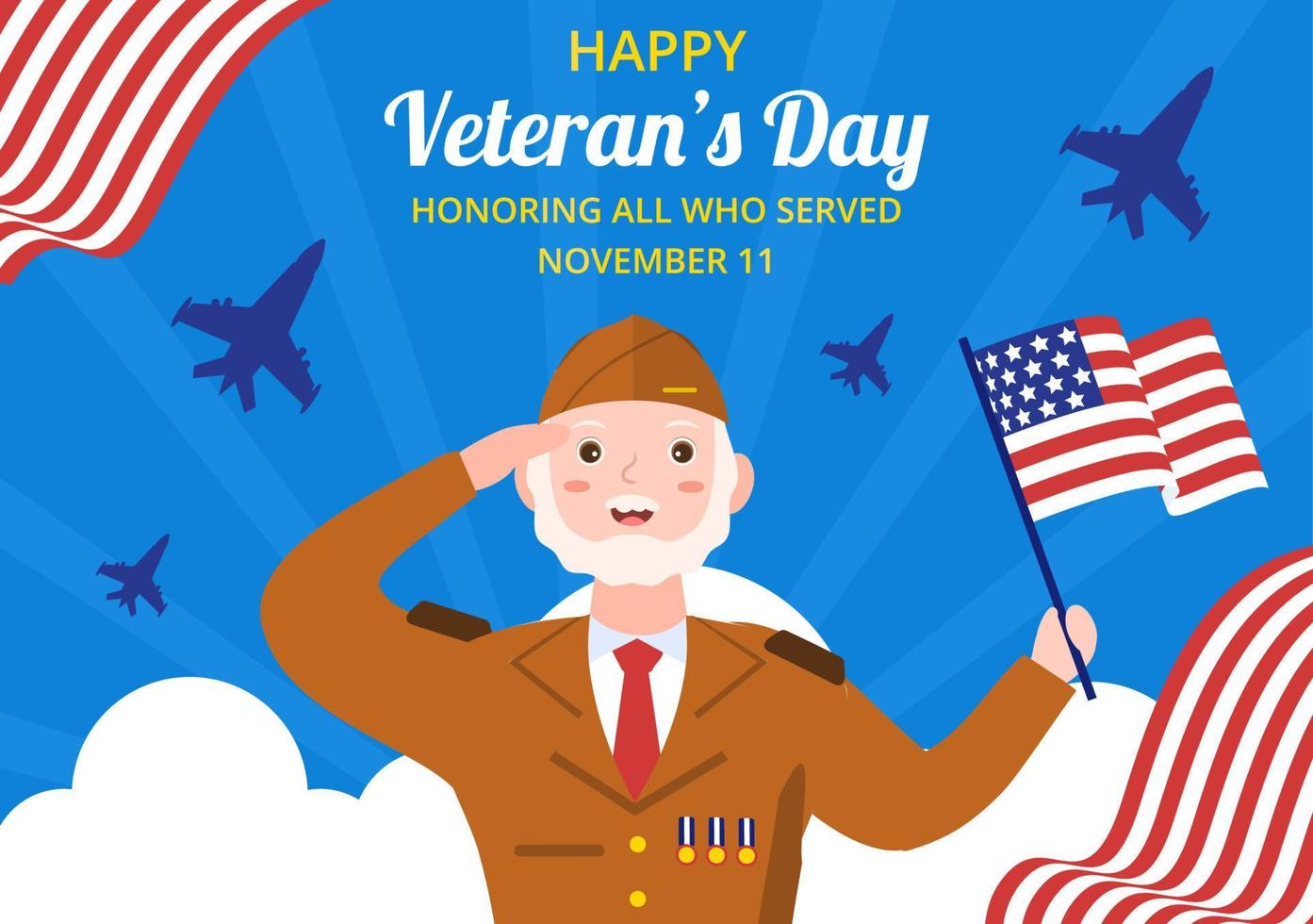 Happy Veterans Day Background Template Hand Drawn Cartoon Flat Illustration vector