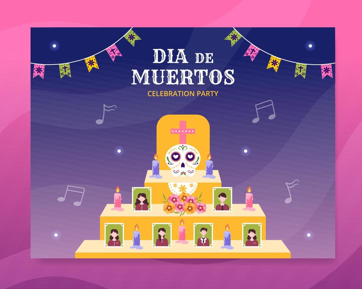 Dia De Los Muertos or Day of the Dead Photocall Template Hand Drawn Cartoon Illustration vector