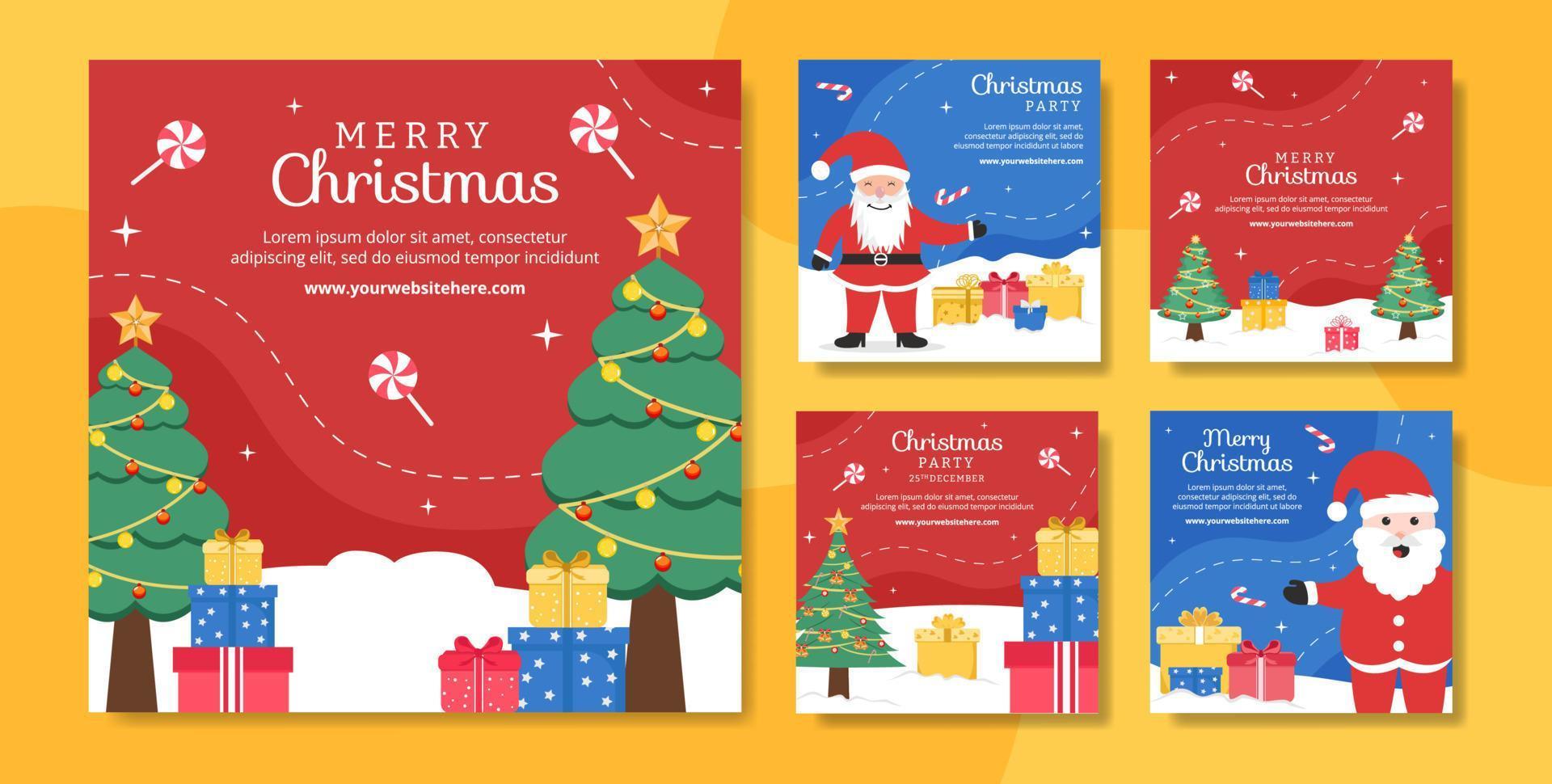 Merry Christmas Social Media Post Template Hand Drawn Cartoon Flat Illustration vector