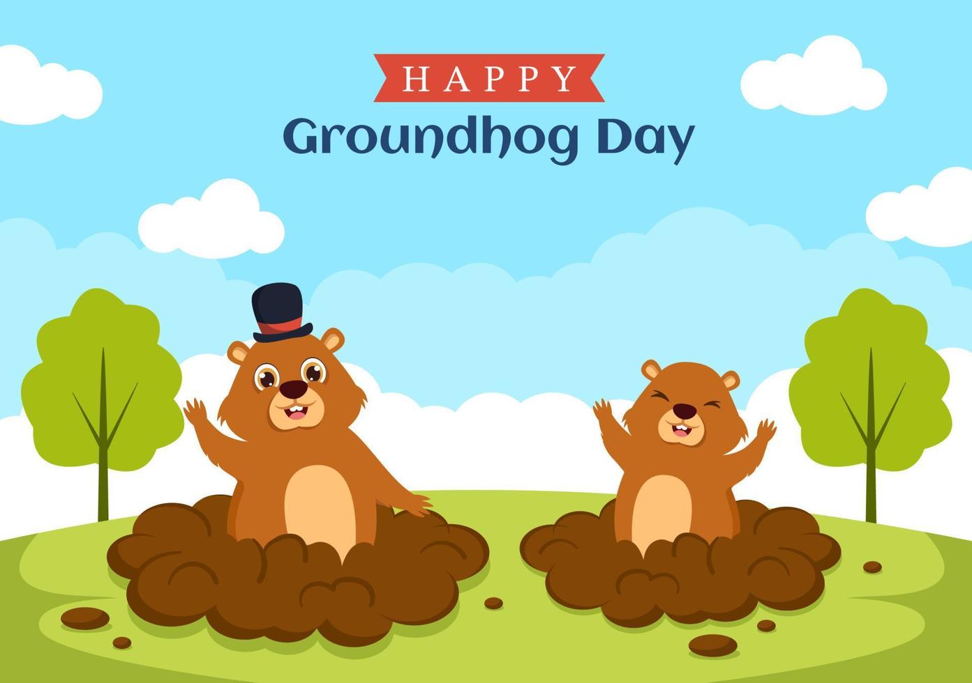 Happy Groundhog Day on February 2 with Cute Marmot Character and Garden Background Template Hand Drawn Cartoon Flat Illustration vector