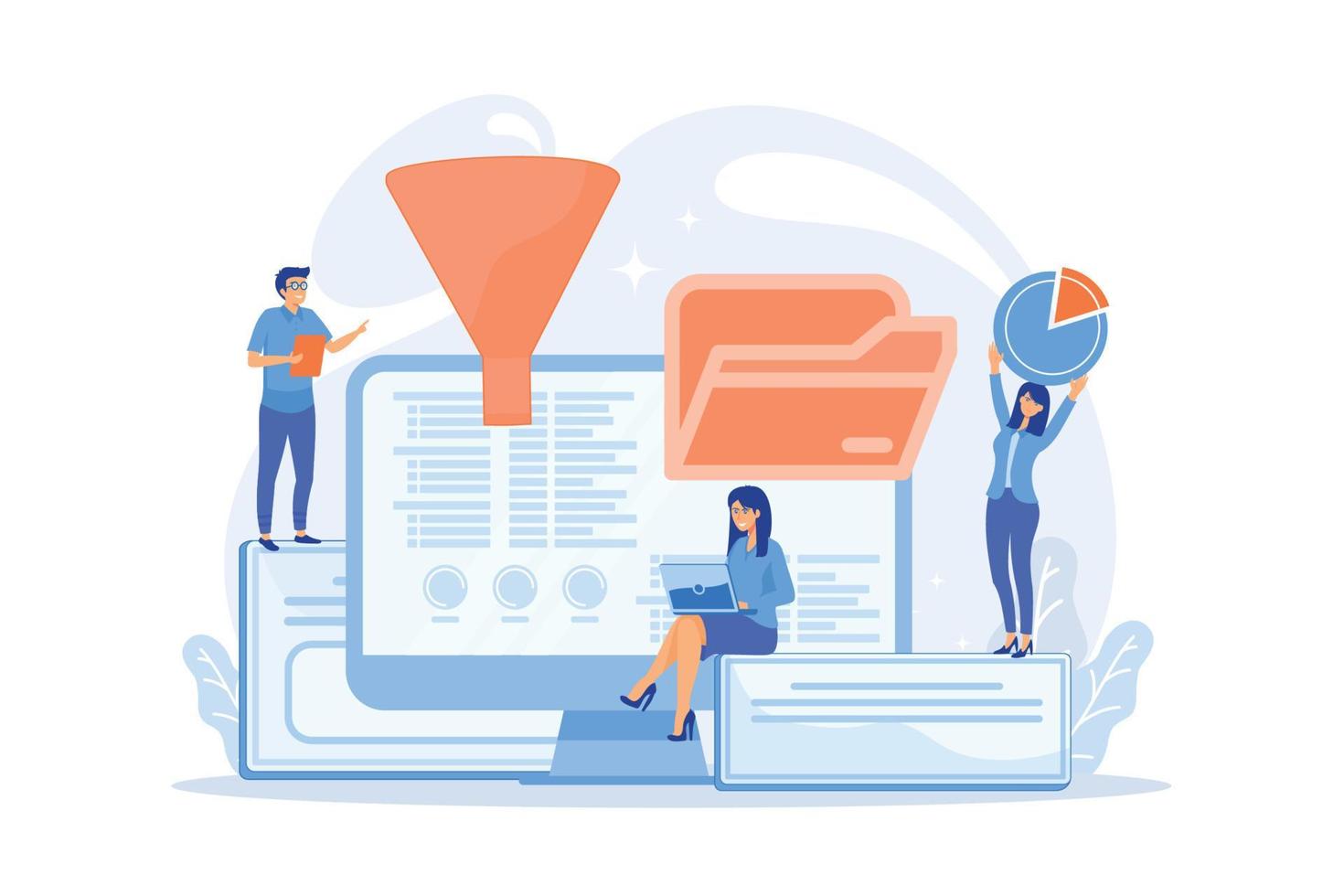 Dashboard consolidating metrics on computer screen. Business intelligence dashboard, business analytics tool, business intelligence metrics concept. vector