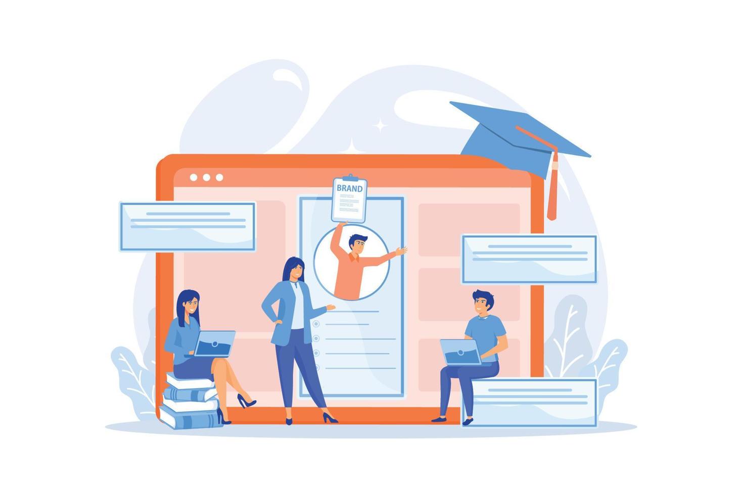 Marketing students create corporate identity. Personal branding course, strategic self-marketing education, personal branding online courses concept. flat vector modern illustration