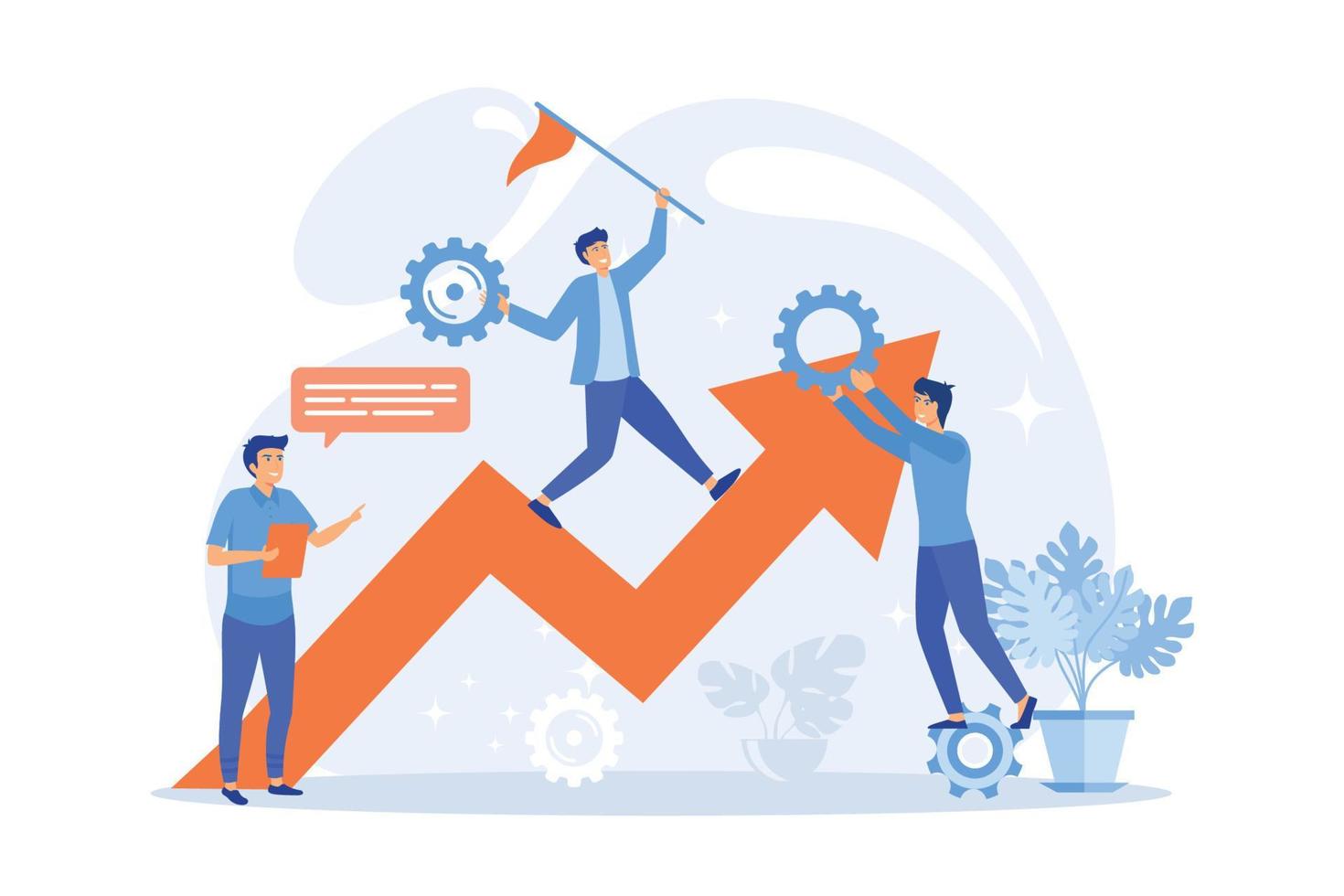 Startup work, success. Effective team-working, teamwork projects, teamwork skills, teamwork solutions, effective collaboration, Goal achievement concept. vector