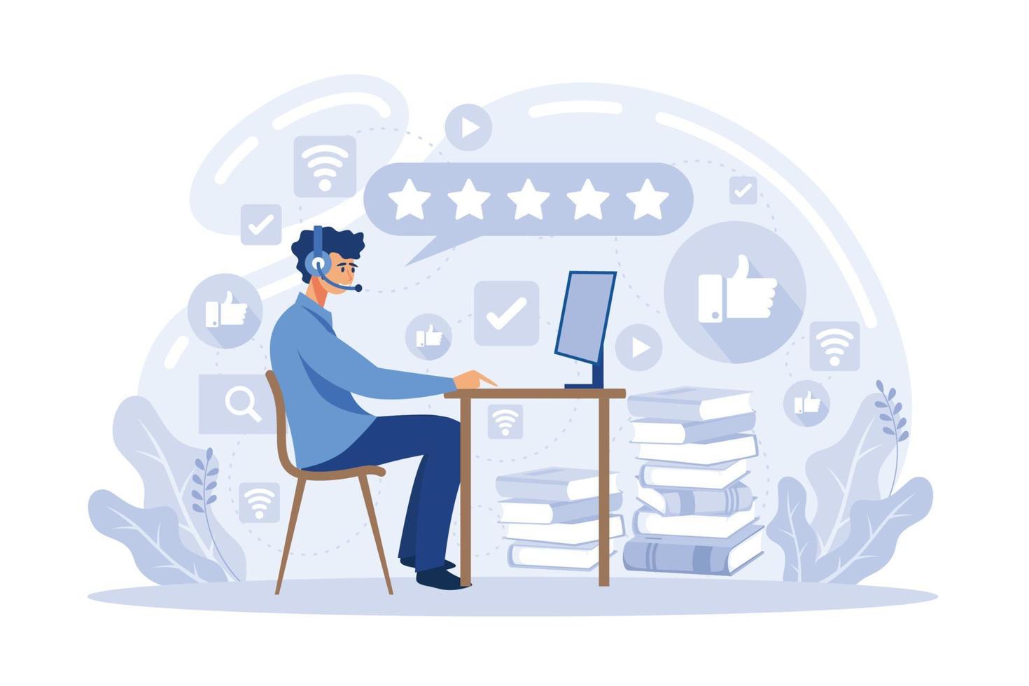 Clients choosing satisfaction rating and leaving positive review. Feedback consumer, customer review evaluation.  flat vector illustration
