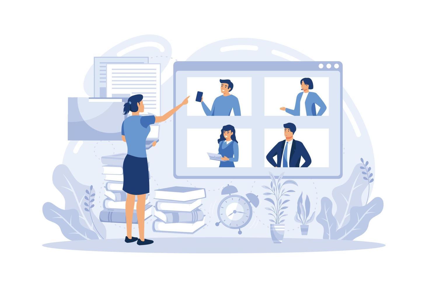 Distance working. Distance office, working from home, remote job possibility, communication technology, online team meeting, digital nomad abstract metaphor.flat vector modern illustration