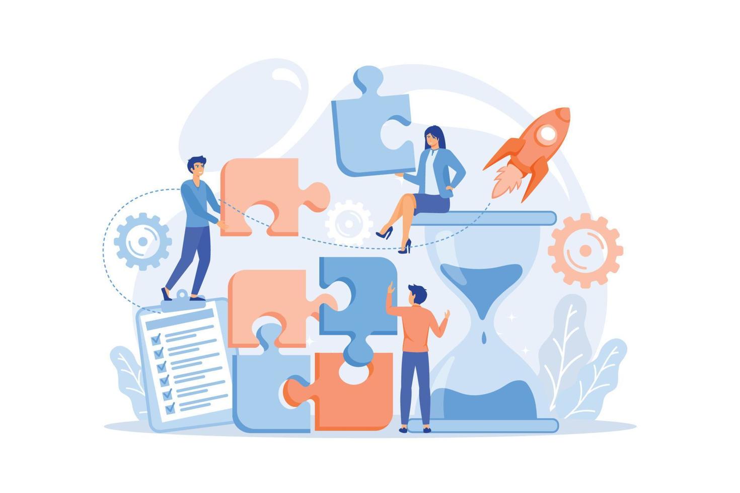 Project management. Business process and planning, workflow organization. Colleagues working together, teamwork. Project delivery concept.  flat vector modern illustration