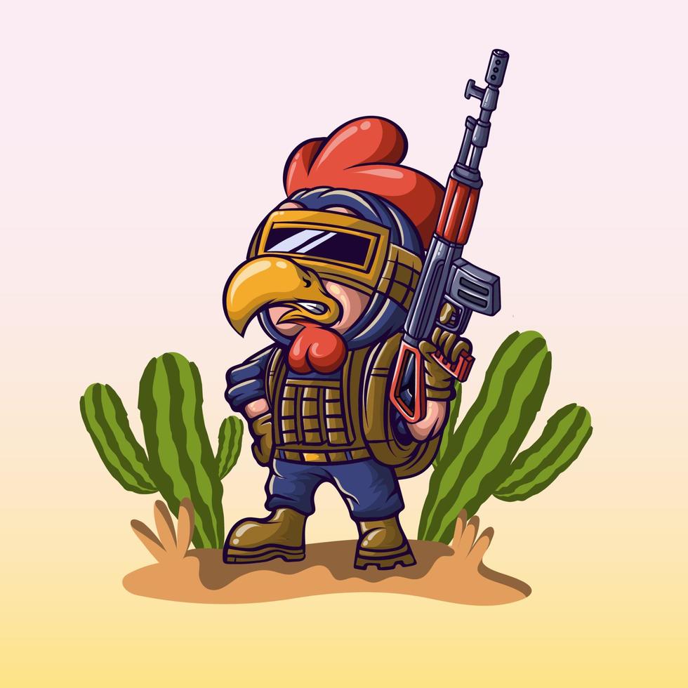 chicken soldier character monster design vector