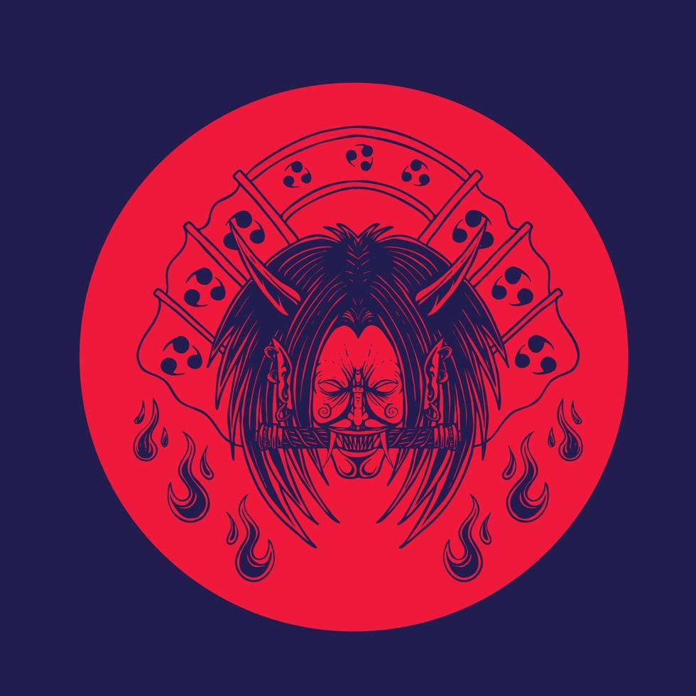 vector character devil skull samurai  illustration