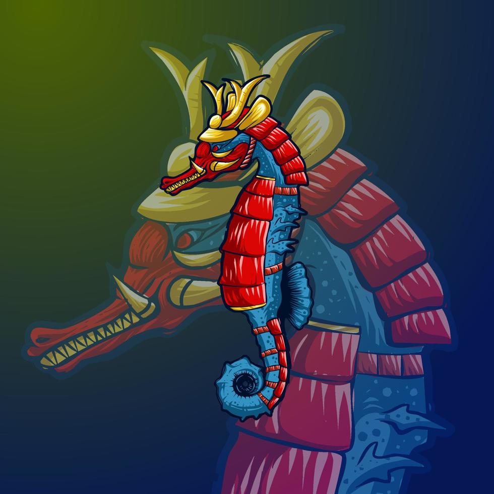 sea horse japanese character illustration vector