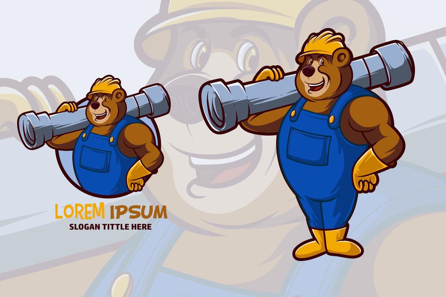 bear cartoon construction worker vector