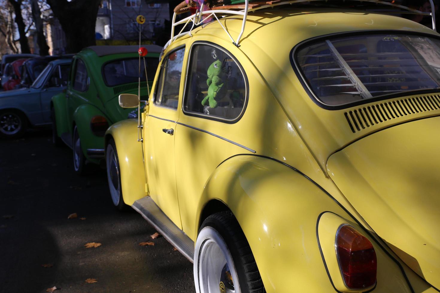 yellow car cars volkswagen classic stock photo