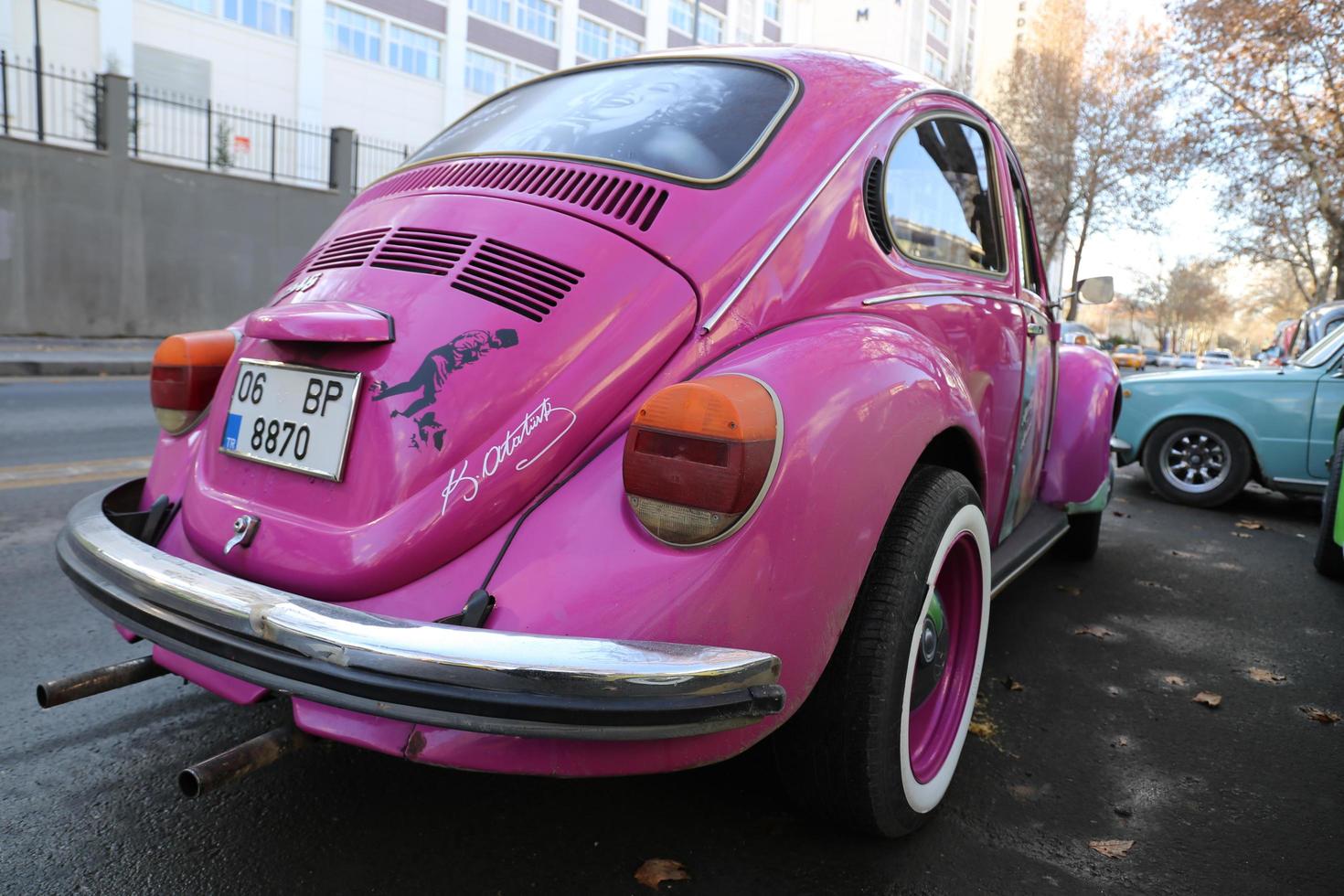 pink car cars volkswagen classic stock photo