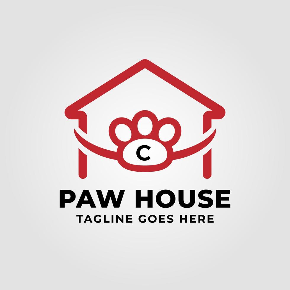 letter C paw house vector logo design element