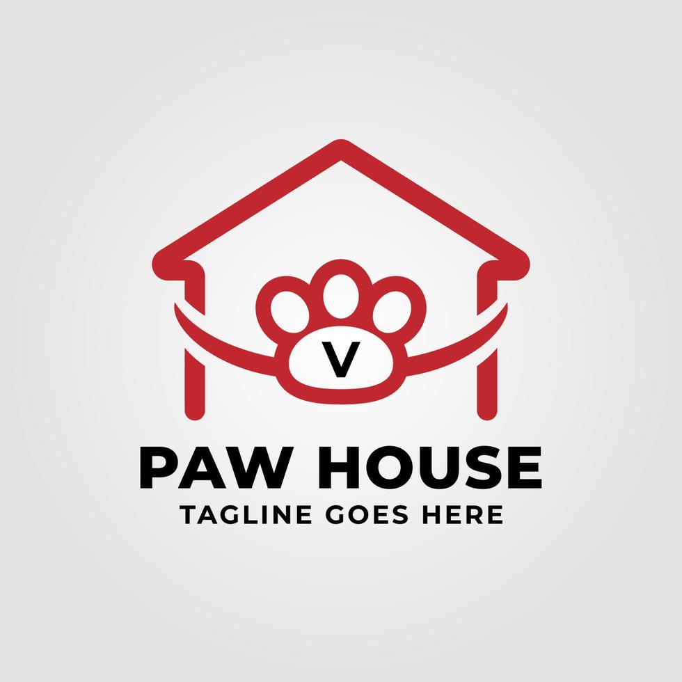 letter V paw house vector logo design element