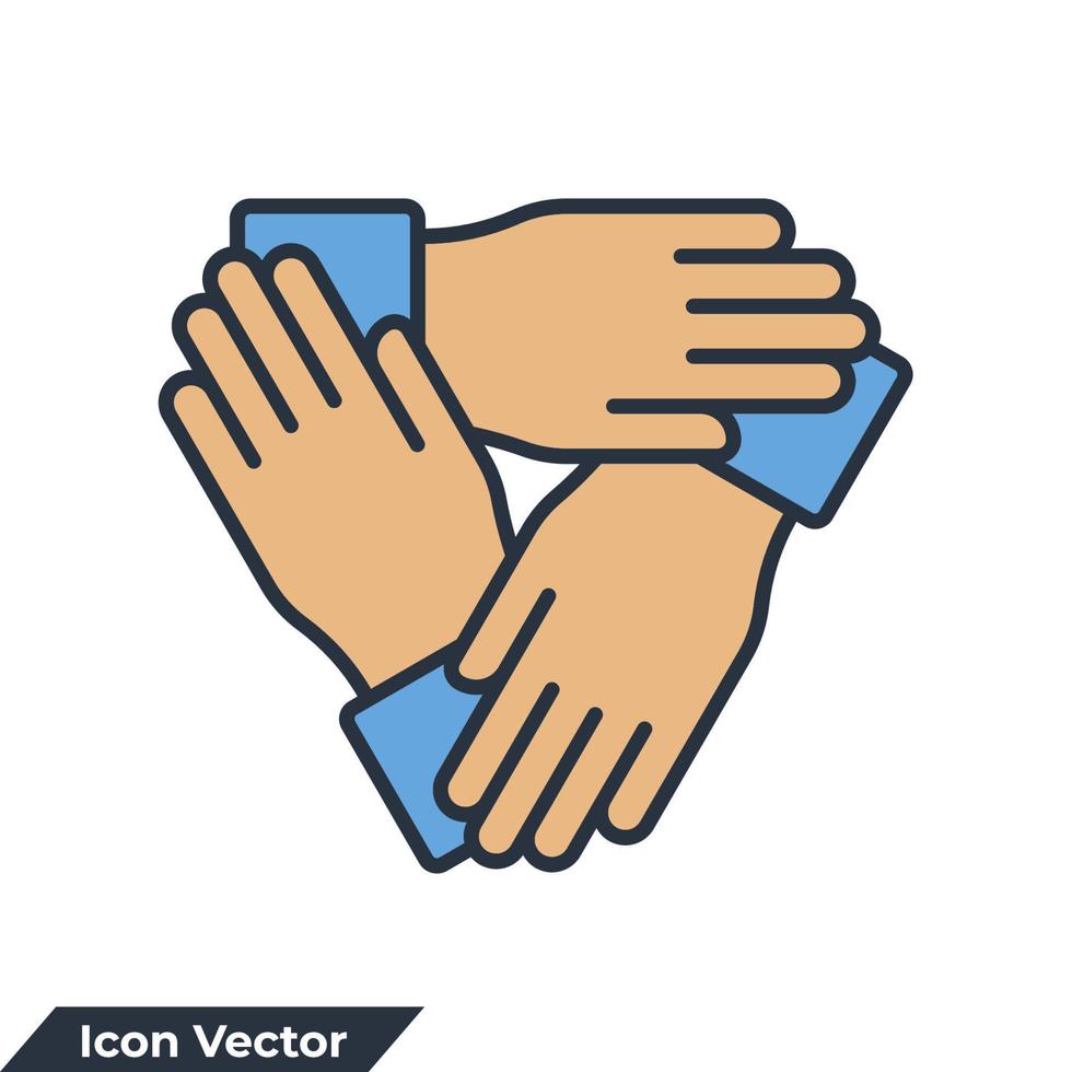 collaboration icon logo vector illustration. three hands support each other symbol template for graphic and web design collection