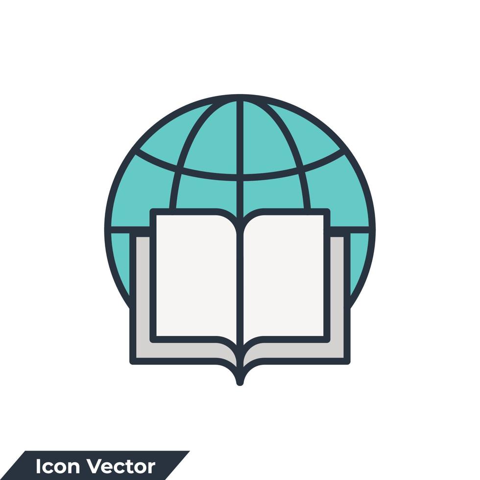 globe and book icon logo vector illustration. global education symbol
