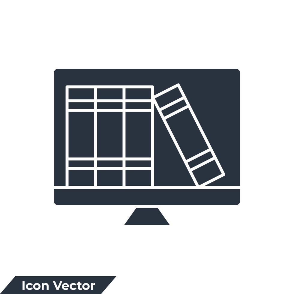 libro de educación en Internet en la ilustración de vector de logotipo de icono de pantalla. plantilla de símbolo de biblioteca en línea para la colección de diseño gráfico y web