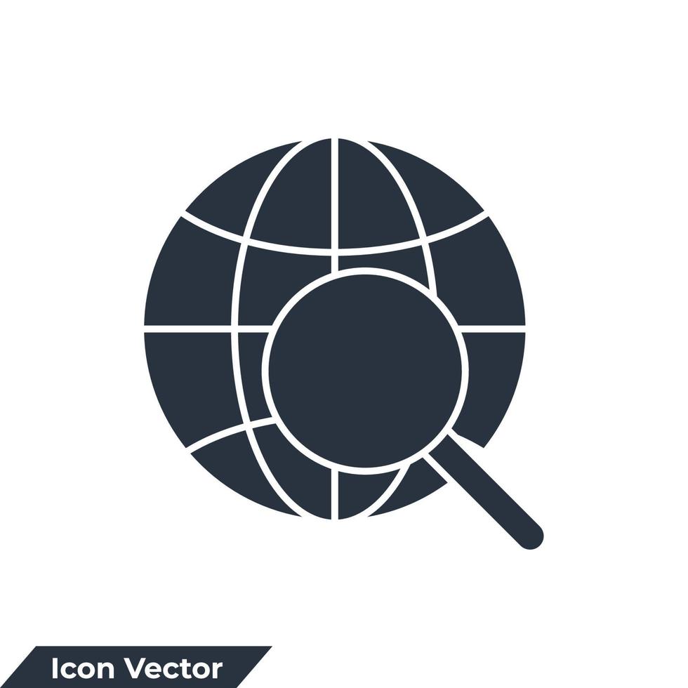 Magnify globe icon logo vector illustration. search globe symbol template for graphic and web design collection