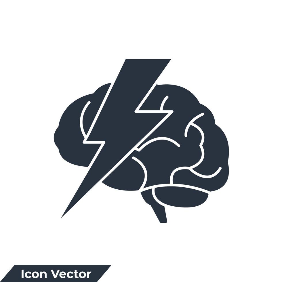 lluvia de ideas icono logo vector ilustración. cerebro con plantilla de símbolo de trueno para la colección de diseño gráfico y web