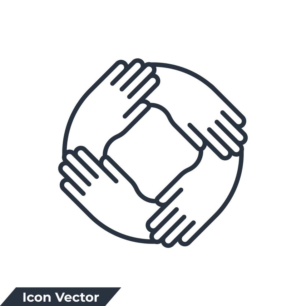 four hands holding together for wrist icon logo vector illustration. teamwork symbol template for graphic and web design collection