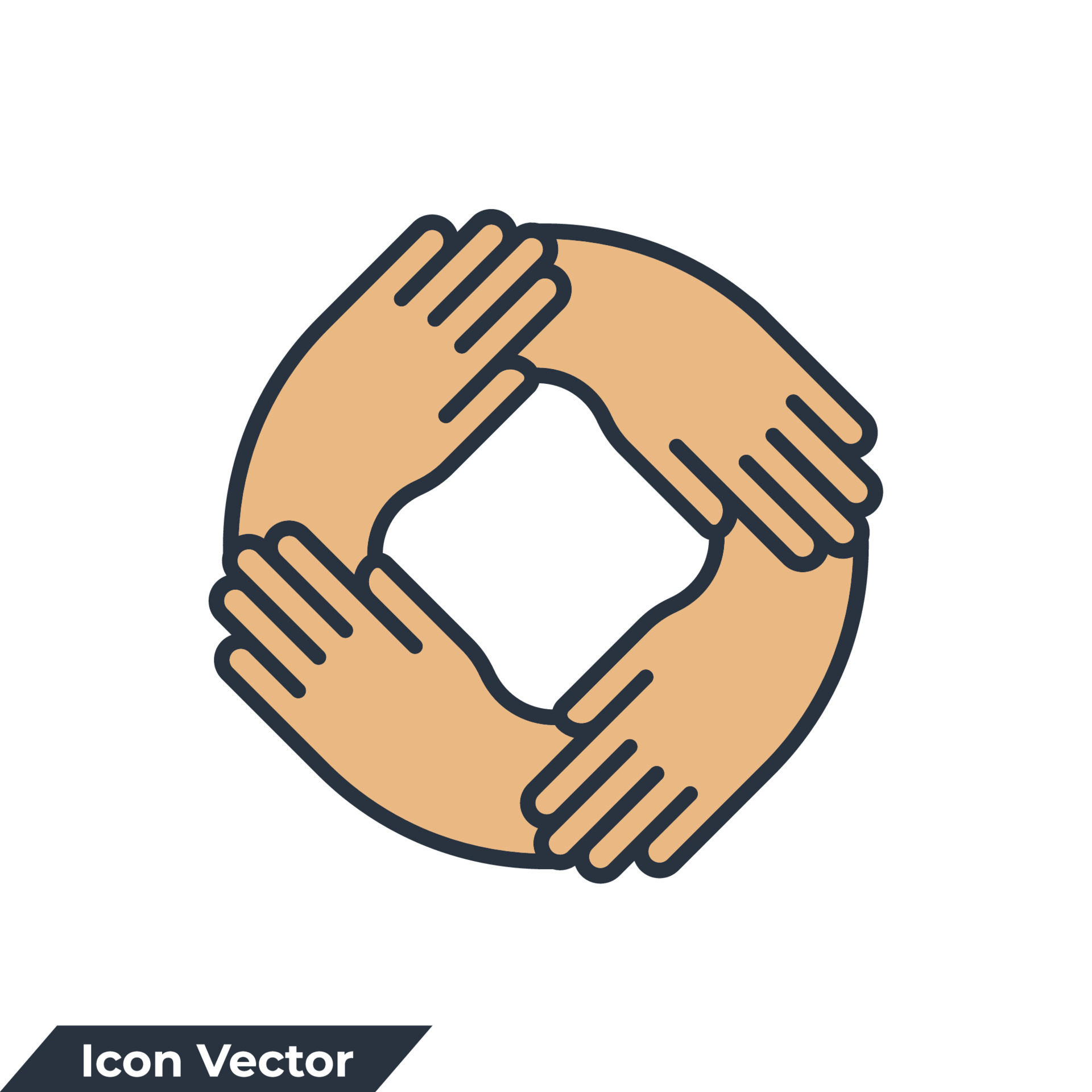 cuatro manos unidas para la ilustración del vector del logotipo del